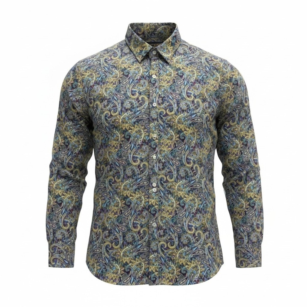 Cremieux Button Down Shirt Men XXL Paisley Premium Denim Stretch Long Sleeve